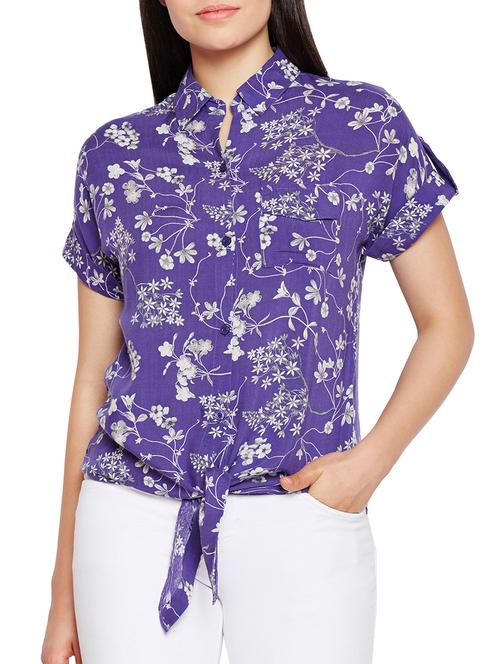 tie front hem printed shirt - 15502690 - Very Small Image - 1
