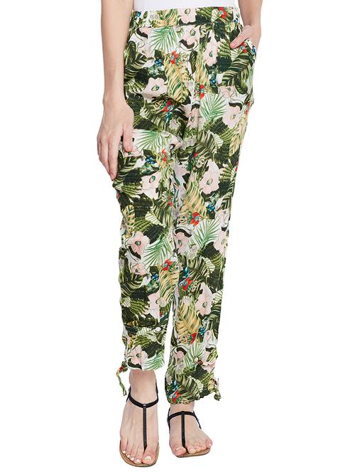 tie-up hem tropical print trouser - 15502738 - Very Small Image - 1