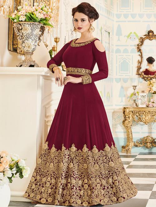 embroidered semi-stitched anarkali suit set - 15503327 - Very Small Image - 1
