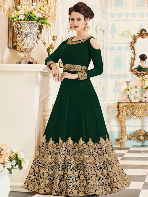 embroidered semi-stitched anarkali suit - 15503330 - Very Small Image - 1