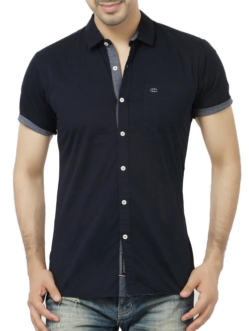 navy blue cotton casual shirt - 15503513 - Very Small Image - 1