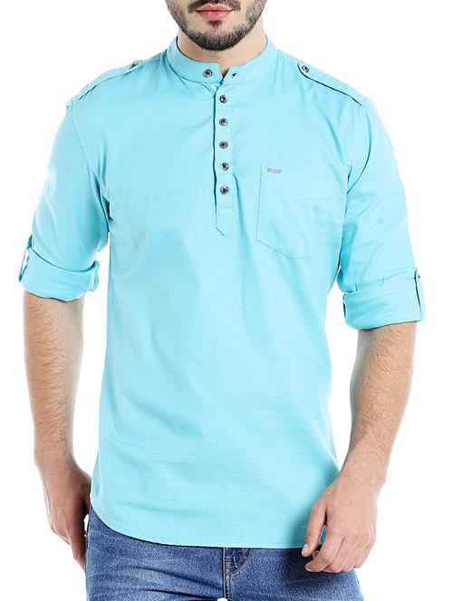 light blue cotton short kurta - 15503523 - Very Small Image - 1