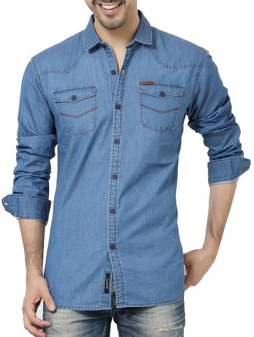 blue denim casual shirt - 15503554 - Very Small Image - 1