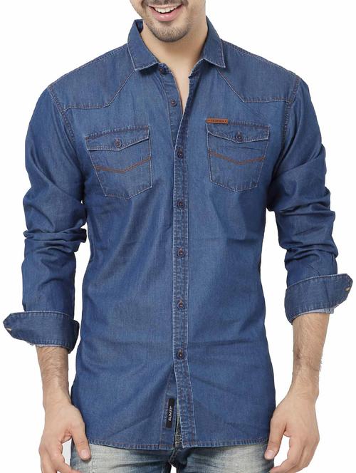dark blue denim casual shirt - 15503555 - Very Small Image - 1
