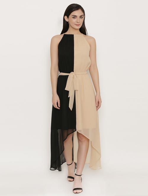 self tie waist colour block high low dress - 15503561 - Very Small Image - 1