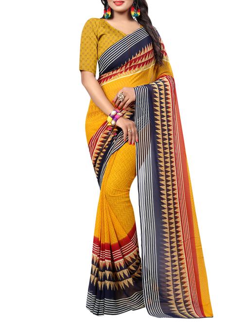 temple bordered printed saree with blouse - 15504277 - Very Small Image - 1