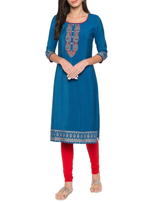 straight embroidered kurta - 15504940 - Very Small Image - 1