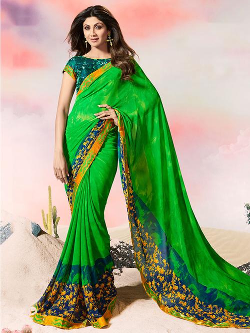 floral lace border printed saree with blouse - 15505202 - Very Small Image - 1
