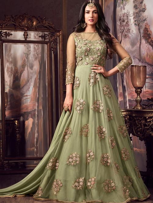 floral embroidered anarkali suit set - 15505530 - Very Small Image - 1