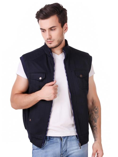 blue cotton casual jacket - 15505702 - Very Small Image - 1