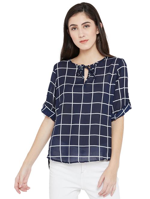 tie-up neck checkered high low top - 15505851 - Very Small Image - 1
