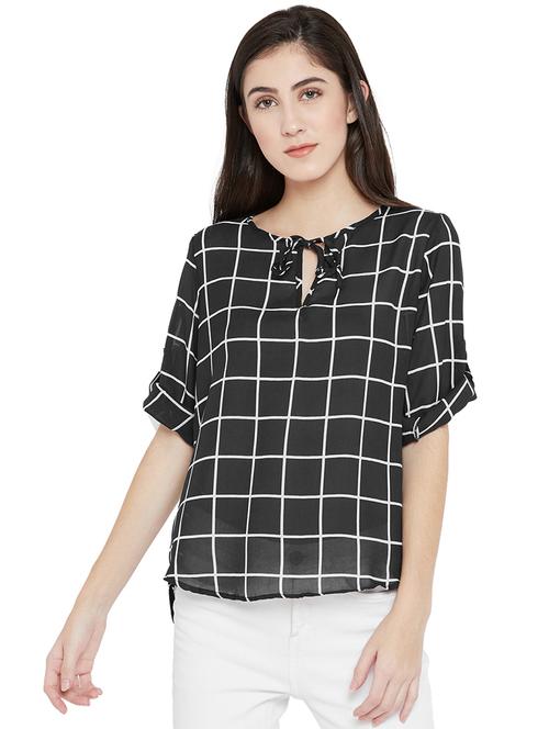 tie-up neck grid high low top - 15505852 - Very Small Image - 1