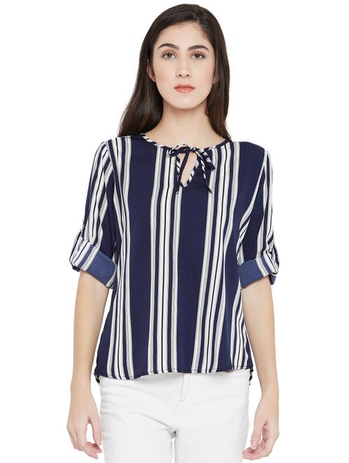 tie-up neck striped high low top - 15505853 - Very Small Image - 1