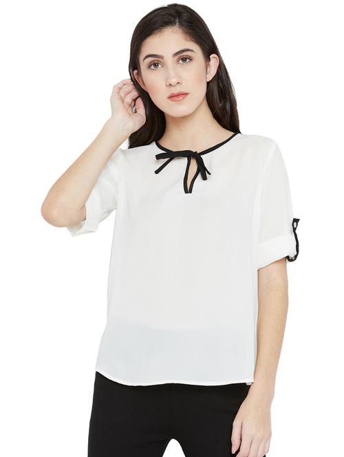 contrast detailed tie up neck top - 15505856 - Very Small Image - 1