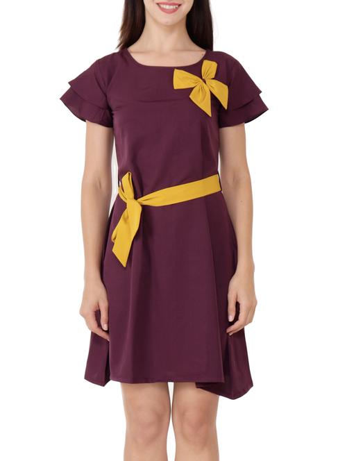 contrast bow detail belted dress - 15505908 - Very Small Image - 1
