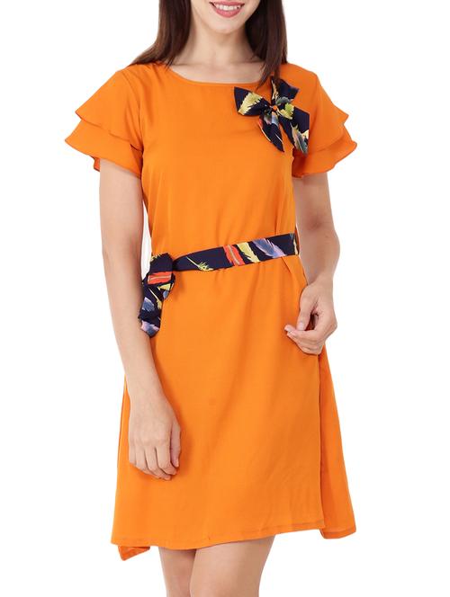 contrast bow detail belted dress - 15505909 - Very Small Image - 1