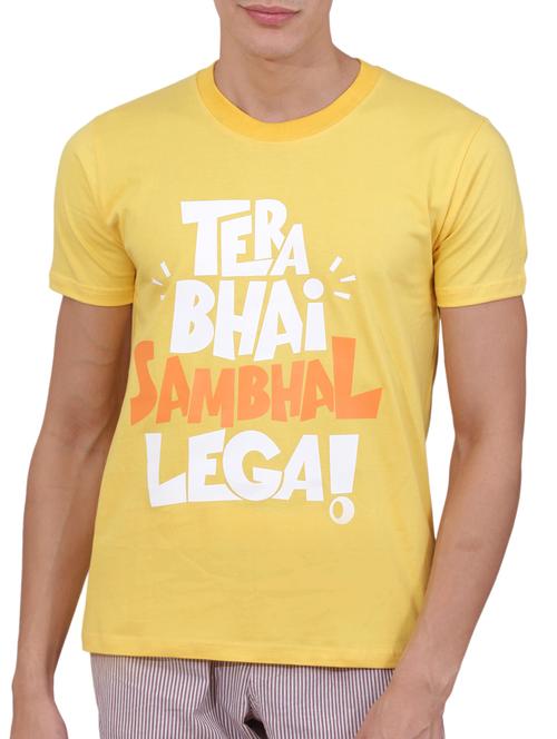 yellow cotton front print t-shirt - 15505954 - Very Small Image - 1