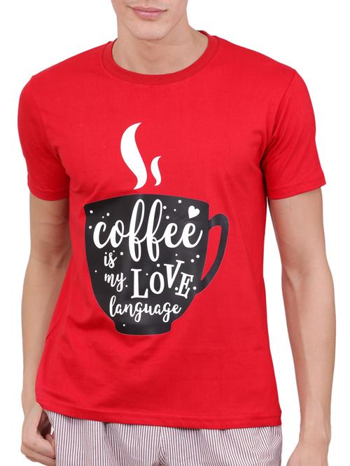 red cotton chest print tshirt - 15505962 - Very Small Image - 1