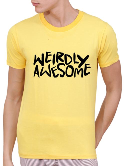 yellow cotton chest print tshirt - 15506029 - Very Small Image - 1
