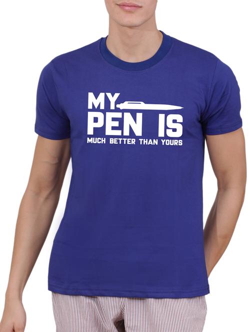 blue cotton chest print tshirt - 15506217 - Very Small Image - 1