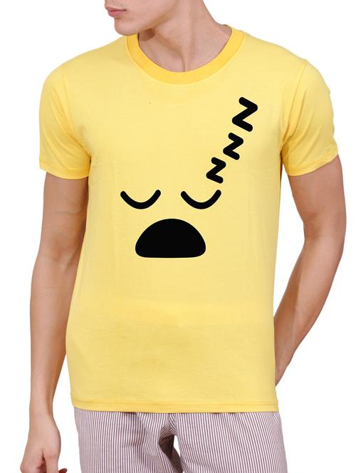 yellow cotton chest print tshirt - 15506283 - Very Small Image - 1