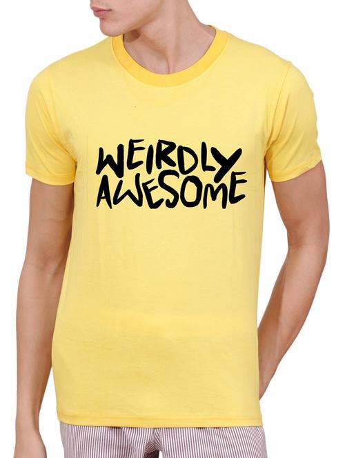 yellow cotton chest print tshirt - 15506291 - Very Small Image - 1