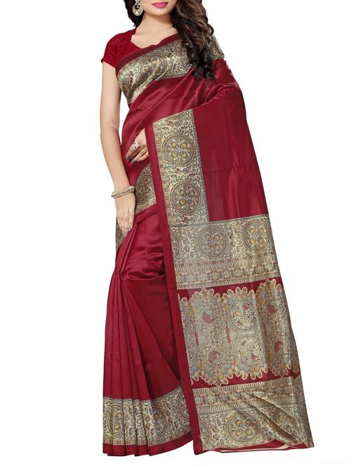contrast border mysore silk saree with blouse - 15506643 - Very Small Image - 1