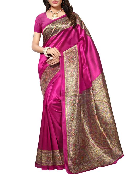 contrast border mysore silk saree with blouse - 15506695 - Very Small Image - 1
