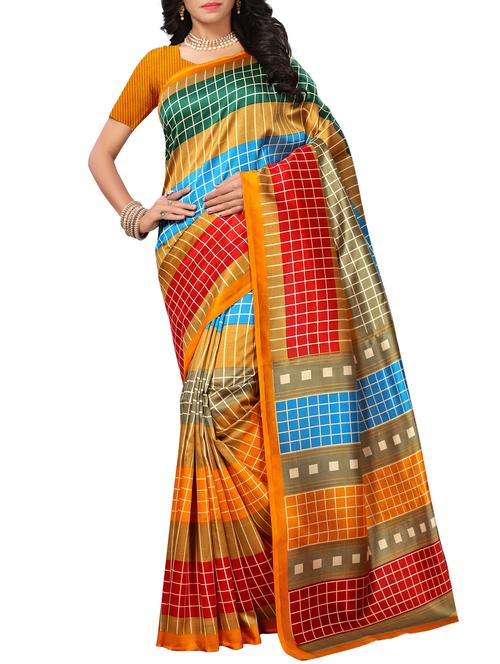 chequered mysore silk saree with blouse - 15506697 - Very Small Image - 1