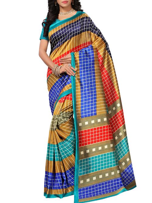 chequered mysore silk saree with blouse - 15506699 - Very Small Image - 1