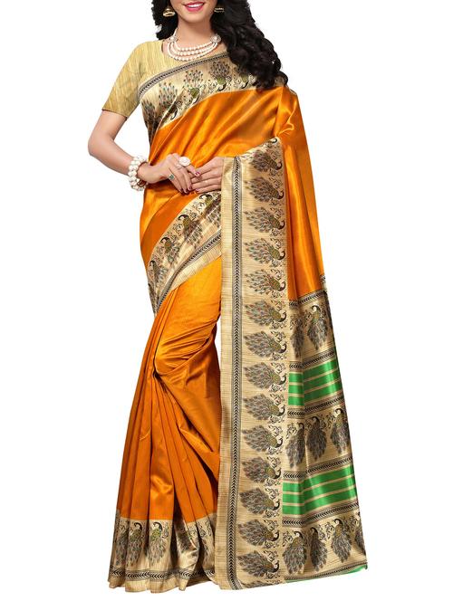 contrast border mysore silk saree with blouse - 15506712 - Very Small Image - 1
