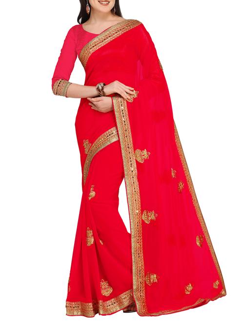 zari embroidered saree with blouse - 15506716 - Very Small Image - 1