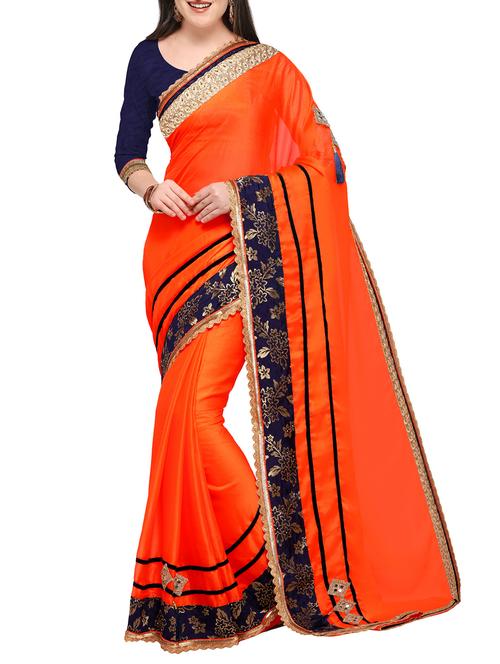 zari border embroidered saree with blouse - 15506717 - Very Small Image - 1