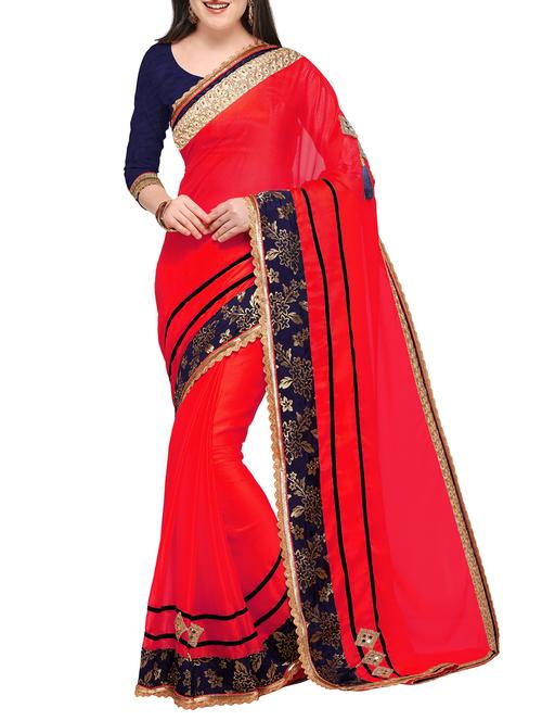 zari border embroidered saree with blouse - 15506718 - Very Small Image - 1