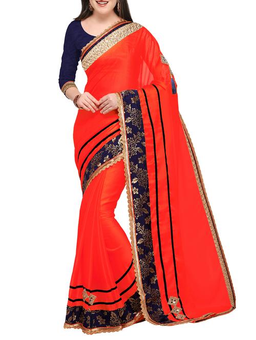 zari border embroidered saree with blouse - 15506719 - Very Small Image - 1