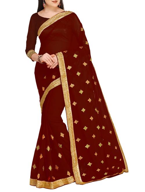 zari border embroidered saree with blouse - 15506721 - Very Small Image - 1