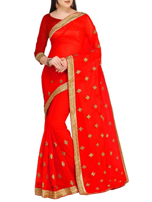zari border embroidered saree with blouse - 15506722 - Very Small Image - 1