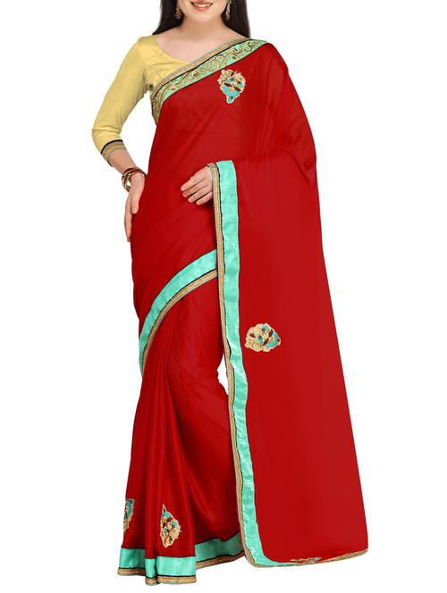 contrast border embroidered saree with blouse - 15506733 - Very Small Image - 1