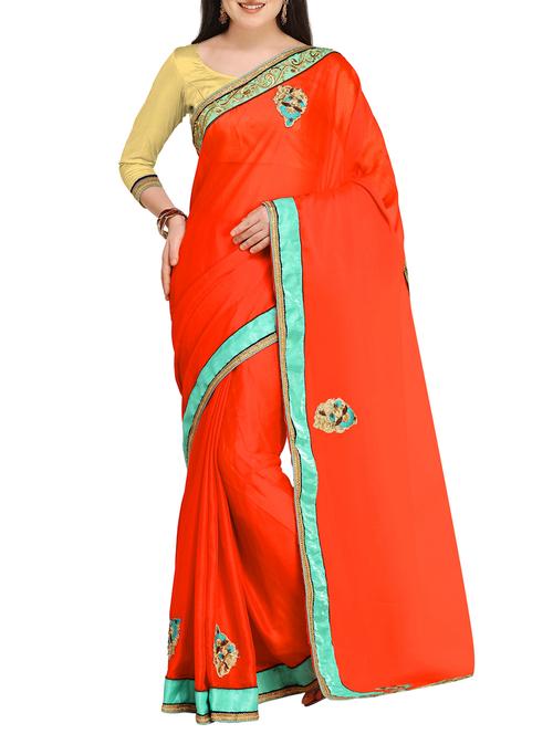 zari border embroidered saree with blouse - 15506734 - Very Small Image - 1