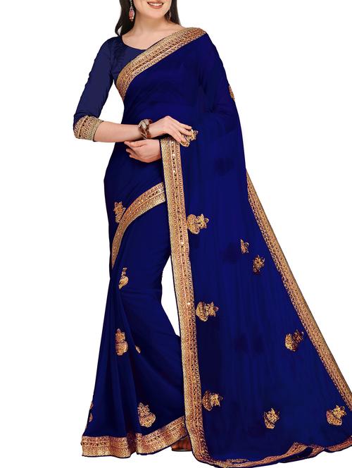 zari embroidered saree with blouse - 15506747 - Very Small Image - 1