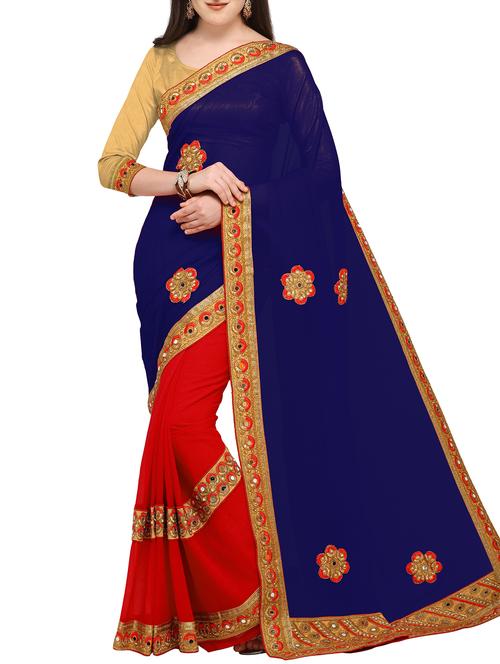 zari bordered half and half saree with blouse - 15506750 - Very Small Image - 1
