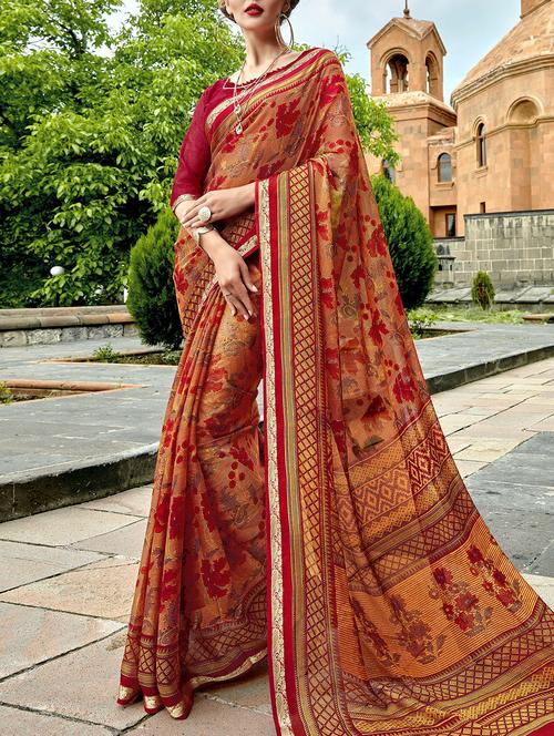 ditsy floral printed saree with blouse - 15506820 - Very Small Image - 1
