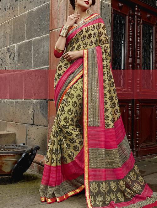 floral printed saree with blouse - 15506824 - Very Small Image - 1