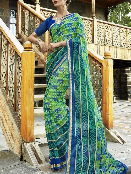 contrast bordered printed saree with blouse - 15506825 - Very Small Image - 1