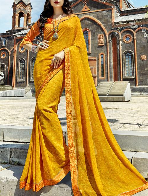 contrast bordered printed saree with blouse - 15506841 - Very Small Image - 1