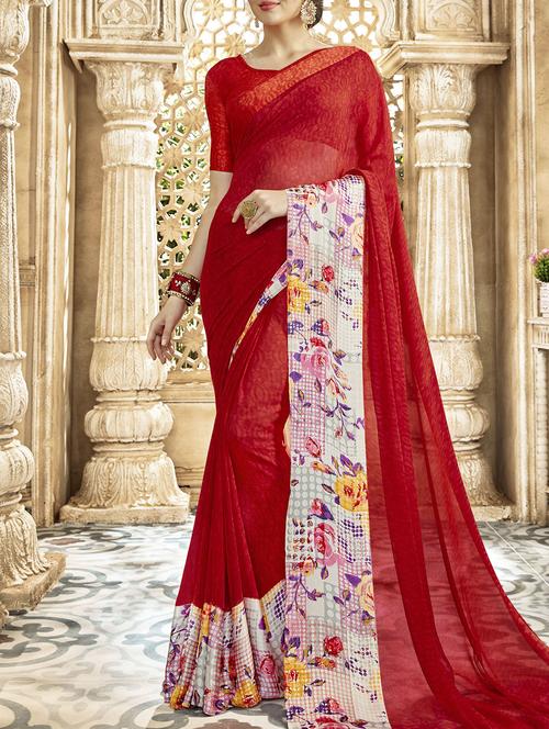 ditsy floral bordered printed saree with blouse - 15506858 - Very Small Image - 1