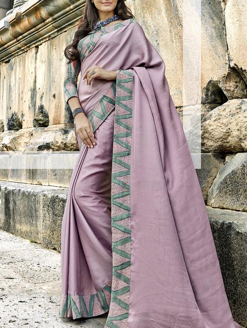 chevron lace bordered saree with blouse - 15506874 - Very Small Image - 1