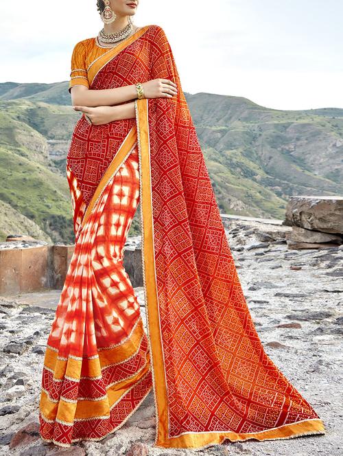 bandhani printed saree with blouse - 15507148 - Very Small Image - 1