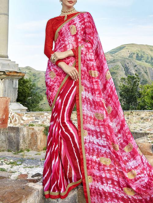 tie & dye half and half saree with blouse - 15507154 - Very Small Image - 1
