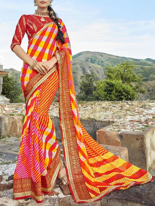 lehariya printed saree with blouse - 15507157 - Very Small Image - 1